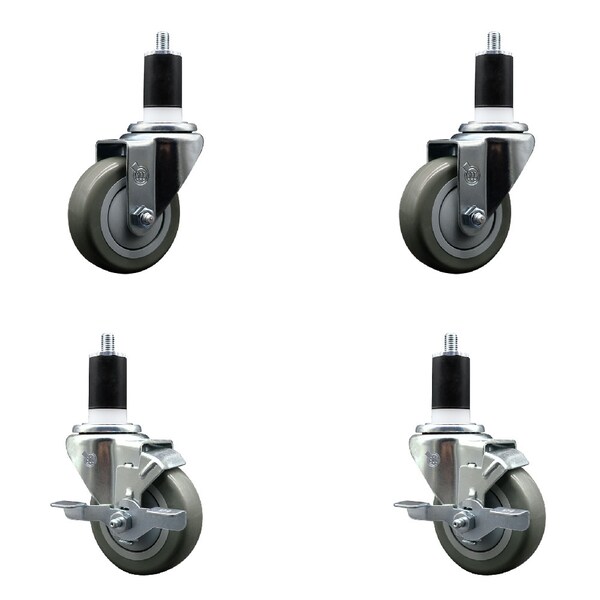 Service Caster 3.5'' SS Gray Poly Wheel Swivel 1-1/2'' Expanding Stem Caster Set 2 Brakes, 4PK SCC-SSEX20S3514-PPUB-2-TLB-2-112 - main